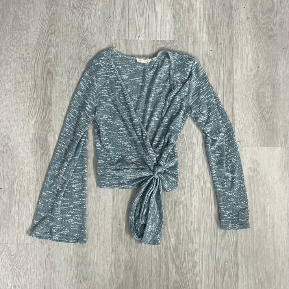Willow Textured Blue Wrap Blouse